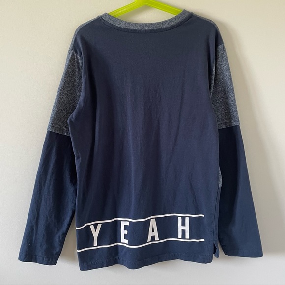 Boys Layered-Look Long Sleeve Printed T-Shirt - Navy Blue - Picture 6 of 9